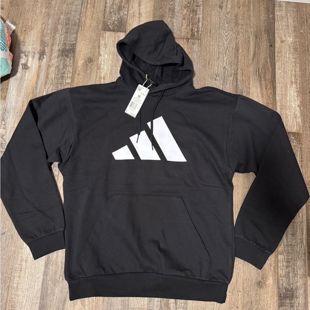 Adidas Men's Black and White Logo Hoodie
